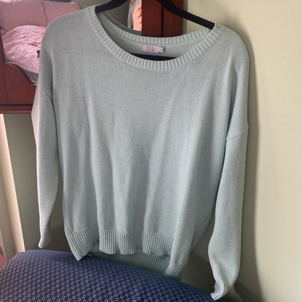 Baby blue stylish cut out sweater